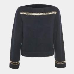 Pre Owned Chanel Navy Blue Cut-Out Chain Cashmere Sweater S