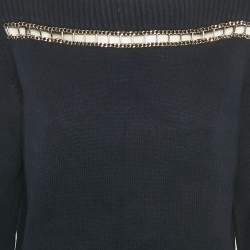Pre Owned Chanel Navy Blue Cut-Out Chain Cashmere Sweater S