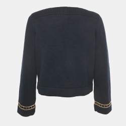 Pre Owned Chanel Navy Blue Cut-Out Chain Cashmere Sweater S