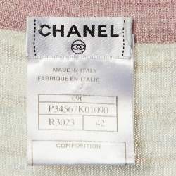 Pre Owned Chanel Grey Patterned Sleeveless Cashmere Blend Knit Top L