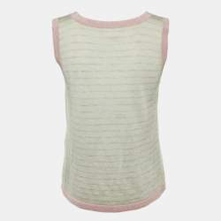 Pre Owned Chanel Grey Patterned Sleeveless Cashmere Blend Knit Top L