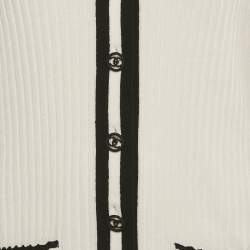 Pre Owned Chanel White Rib Knit Button Detail Cardigan M