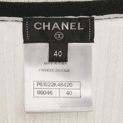 Pre Owned Chanel White Rib Knit Button Detail Cardigan M
