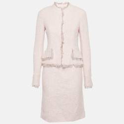 Pre Owned Chanel Pink Silk Trim Tweed Blazer and Skirt Set M
