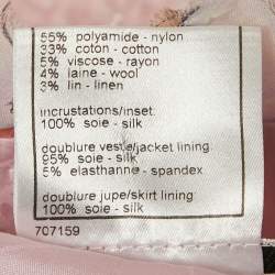Pre Owned Chanel Pink Silk Trim Tweed Blazer and Skirt Set M