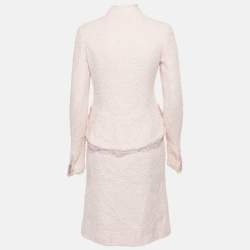 Pre Owned Chanel Pink Silk Trim Tweed Blazer and Skirt Set M