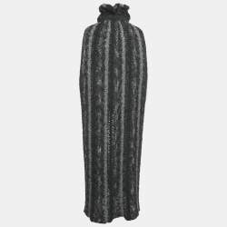 Pre Owned Chanel Multicolor Wool Knit Tie Detail Open Front Long Cape S