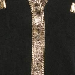 Pre Owned Chanel Black/Metallic Coated Leather Trim Cashmere Cardigan S