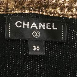 Pre Owned Chanel Black/Metallic Coated Leather Trim Cashmere Cardigan S