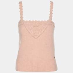 Pre Owned Chanel Pink Wool Blend Embroidered Camisole Top M
