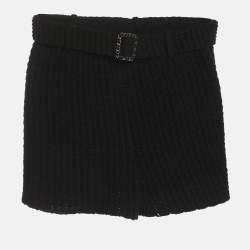 Pre Owned Chanel Black Cotton Knit Belted Shorts S