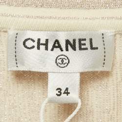 Pre Owned Chanel Light Grey Lamé Textured Knit Mini Dress S