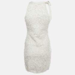 Pre Owned Chanel Light Grey Lamé Textured Knit Mini Dress S