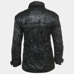 Pre Owned Chanel Navy Blue Jacquard Zip-Up Jacket S