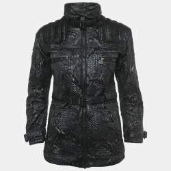 Pre Owned Chanel Navy Blue Jacquard Zip-Up Jacket S