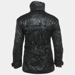 Pre Owned Chanel Navy Blue Jacquard Zip-Up Jacket S