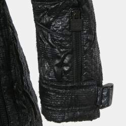 Pre Owned Chanel Navy Blue Jacquard Zip-Up Jacket S