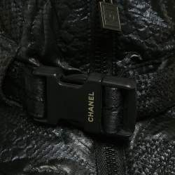 Pre Owned Chanel Navy Blue Jacquard Zip-Up Jacket S