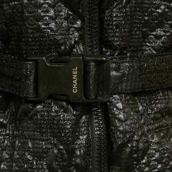 Pre Owned Chanel Navy Blue Jacquard Zip-Up Jacket S