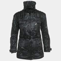 Pre Owned Chanel Navy Blue Jacquard Zip-Up Jacket S