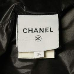 Pre Owned Chanel Navy Blue Jacquard Zip-Up Jacket S