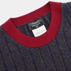 Pre Owned Chanel Ensemble Cardigan Top Navy #36