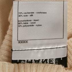 Pre Owned Chanel Cream Cashmere Knit V-Neck Top S