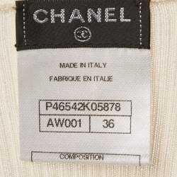 Pre Owned Chanel Cream Cashmere Knit V-Neck Top S