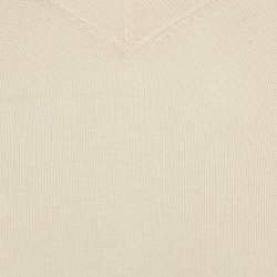 Pre Owned Chanel Cream Cashmere Knit V-Neck Top S