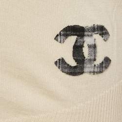 Pre Owned Chanel Cream Cashmere Knit V-Neck Top S
