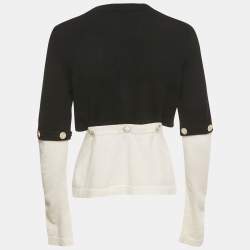 Pre Owned Chanel Black/White Cashmere Detachable Button Detail Cardigan M