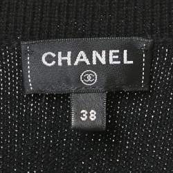 Pre Owned Chanel Black/White Cashmere Detachable Button Detail Cardigan M