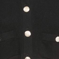 Pre Owned Chanel Black/White Cashmere Detachable Button Detail Cardigan M
