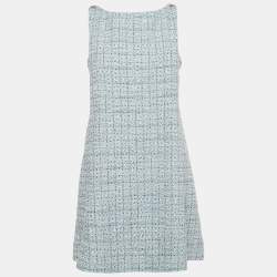 Pre Owned Chanel Blue Tweed Sleeveless Mini Dress M