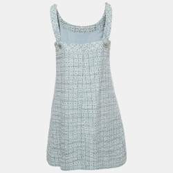 Pre Owned Chanel Blue Tweed Sleeveless Mini Dress M