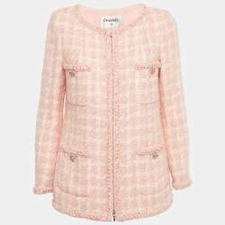 Pre Owned Chanel Pink Tweed Zip-Up Jacket M