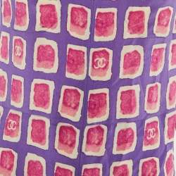 Pre Owned Chanel Purple and Pink Watercolor Print Silk Zip Up Blouse M