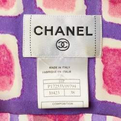 Pre Owned Chanel Purple and Pink Watercolor Print Silk Zip Up Blouse M