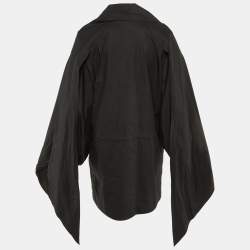 Pre Owned Chanel Black Cotton & Nylon Sleeve Tie Detail Windbreaker Jacket S
