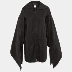 Pre Owned Chanel Black Cotton & Nylon Sleeve Tie Detail Windbreaker Jacket S
