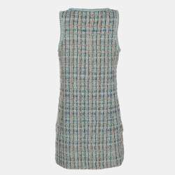 Pre Owned Chanel Turquoise Blue Tweed Mini Dress M