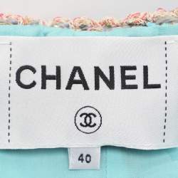Pre Owned Chanel Turquoise Blue Tweed Mini Dress M