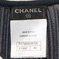 Pre Owned Chanel Navy Blue Knit Bow Detail Maxi Dress M 