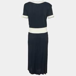 Pre Owned Chanel Navy Blue Knit Bow Detail Maxi Dress M 