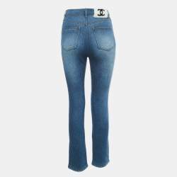 مملوكة مسبقًا Chanel Blue Denim Logo Detail Slim Fit Jeans S Waist 28"