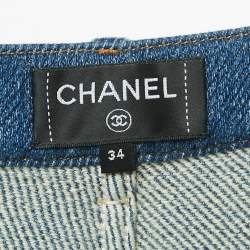 مملوكة مسبقًا Chanel Blue Denim Logo Detail Slim Fit Jeans S Waist 28"