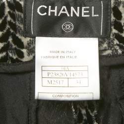 Pre Owned Chanel Monochrome Printed Velvet Trousers S