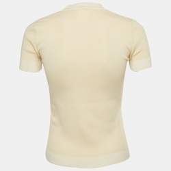 Pre Owned بلوفر شانيل صوف مطرز بشعار بوجه كريم مقاس صغير