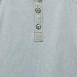 Pre Owned Chanel Blue Knit Denim Trim Mini Dress S