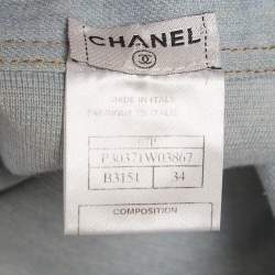 Pre Owned Chanel Blue Knit Denim Trim Mini Dress S